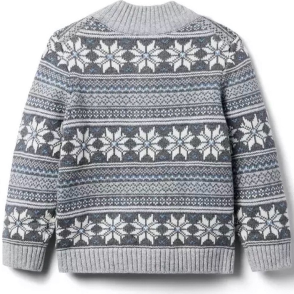 Janie and Jack Gray and White Fair Isle Crewneck Sweater